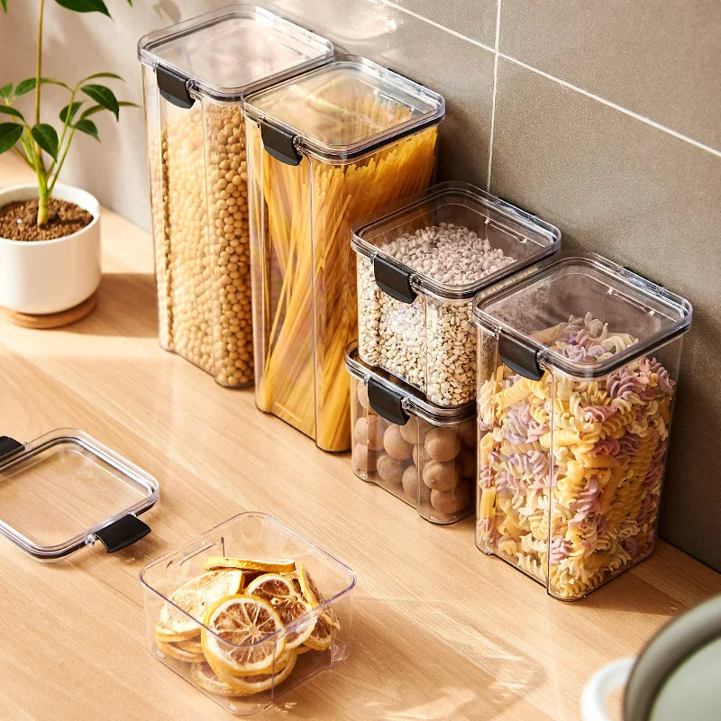 Sealed Jars Kitchen Grain Storage Organizer Large Tank Plastic Moisture-Proof Storage Box Household Seasoning Jars Set