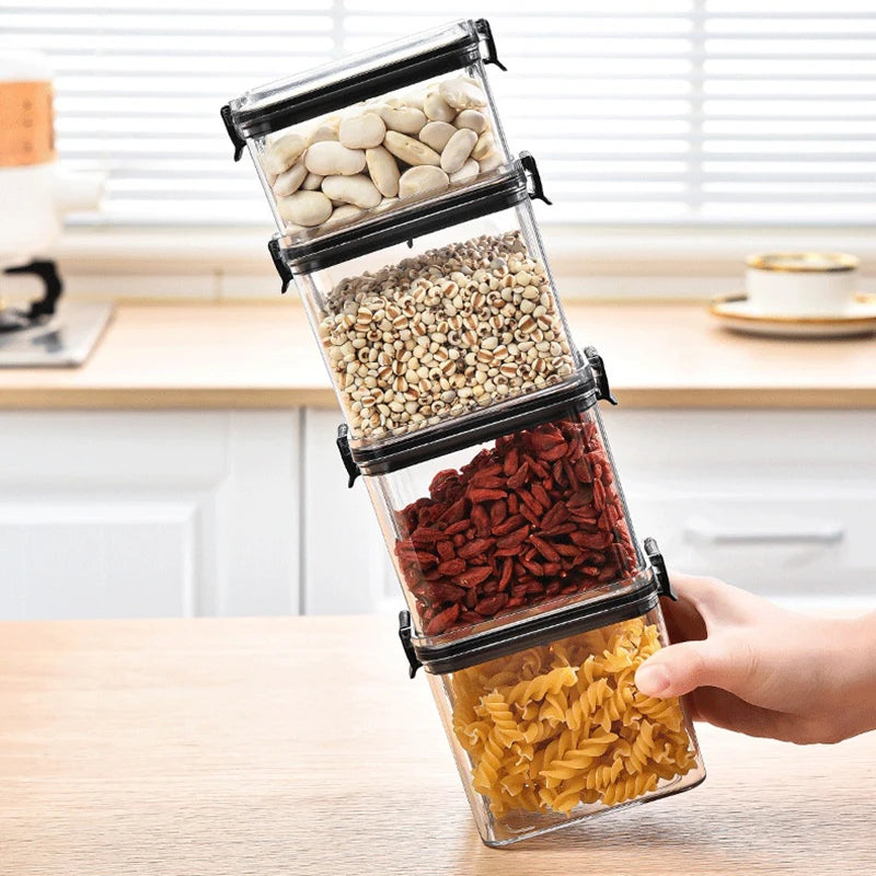 Sealed Jars Kitchen Grain Storage Organizer Large Tank Plastic Moisture-Proof Storage Box Household Seasoning Jars Set