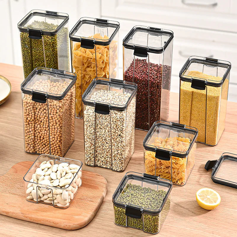 Sealed Jars Kitchen Grain Storage Organizer Large Tank Plastic Moisture-Proof Storage Box Household Seasoning Jars Set