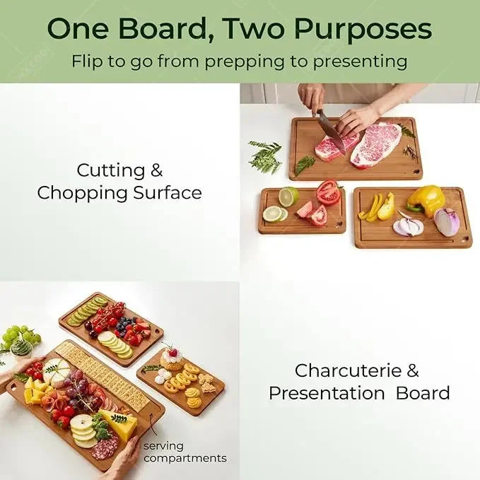 1~3Pcs Bamboo Cutting Board Set for Cut Meat Vegetable Fruits Thick Bamboo Cutting Board Multipurpose Kitchen Chopping Boards