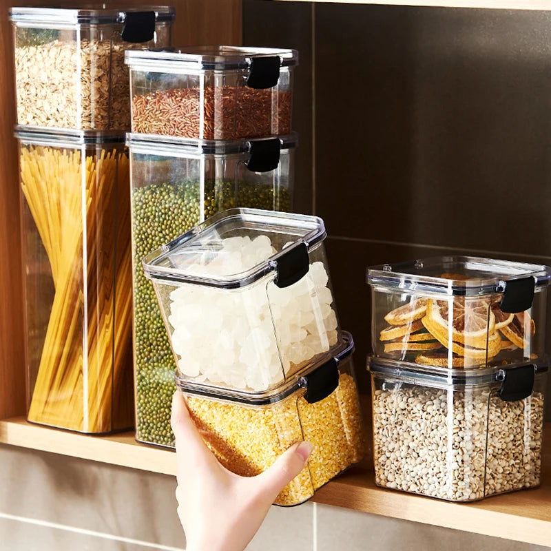 Sealed Jars Kitchen Grain Storage Organizer Large Tank Plastic Moisture-Proof Storage Box Household Seasoning Jars Set